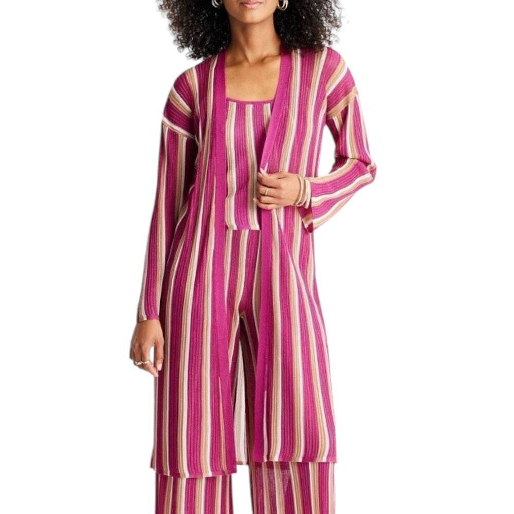 NEW Future Collective Jenny K. Lopez Women's Striped Open-Front Duster Cardigan